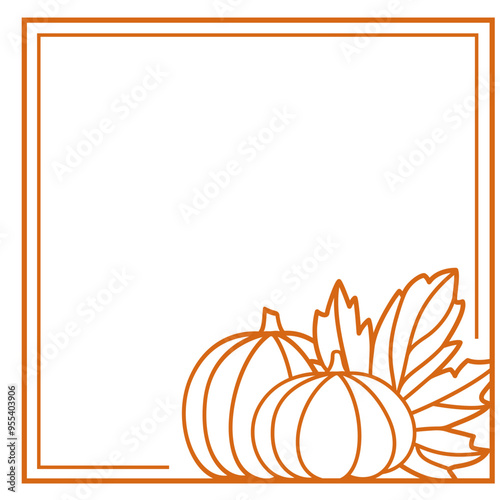 Fall border with pumpkin and maple leaves svg, Square decorative frame