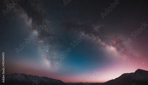 A stunning view of the Milky Way galaxy over a mountain range at night.