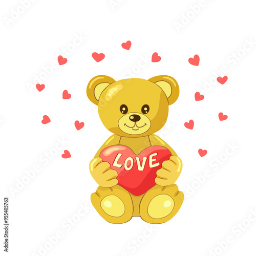 A cute light brown teddy bear with a heart that says 