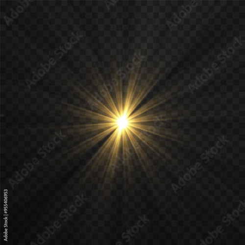 Light, sun on an isolated transparent background. The rays of the sun png. Light png. Sunrise Sunset. Flash Light. Vector illustration.