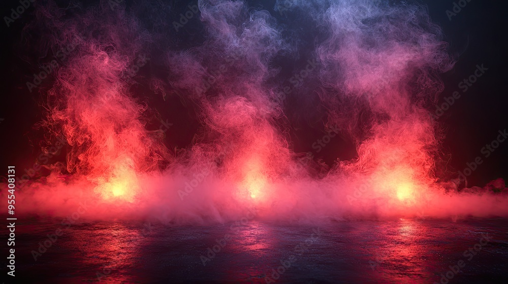 Naklejka premium Background of an empty room with smoke and neon light. Dark abstract background