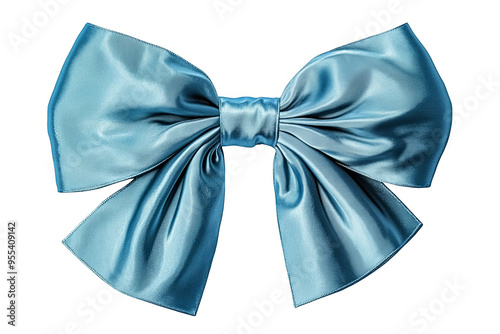 A large, elegant blue satin bow, tied in a classic, symmetrical shape, with soft, flowing loops and a centered knot, isolated on a white transparent background.