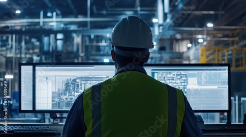 Industrial Worker Monitoring Factory Operations on Computers