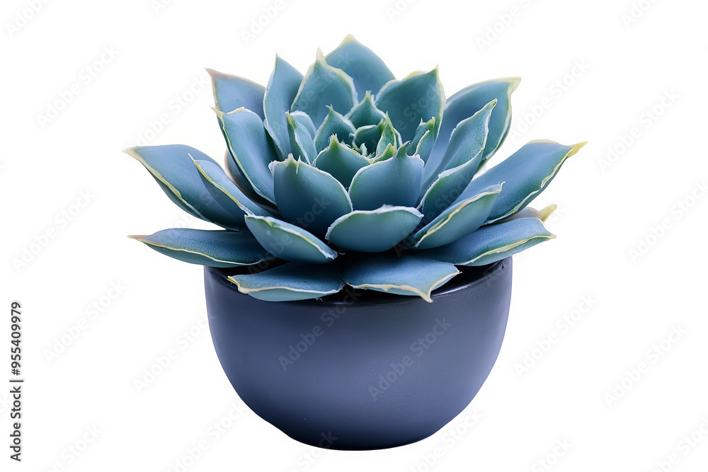 A close-up of a succulent plant in a blue pot. The succulent has fleshy, blue-green leaves arranged in a rosette pattern. The pot is a simple, rounded shape. A close-up of a succulent plant in a blue pot. The succulent has fleshy, blue-green leaves arranged in a rosette pattern. The pot is a simple, rounded shape.