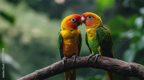 Lovebird Parrots Sitting Together in Their Habitat photo