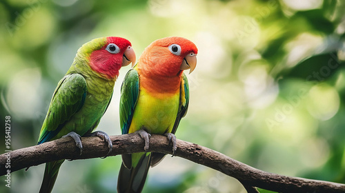 Lovebird Parrots Sitting Together in Their Habitat photo