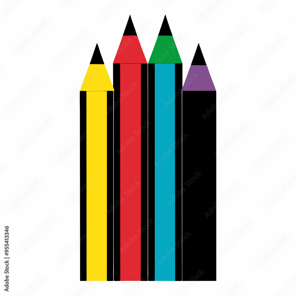 Black Silhouette of Colored Pencils on White Background – Art Vector Illustration Black Silhouette of Colored Pencils on White Background – Art Vector Illustration