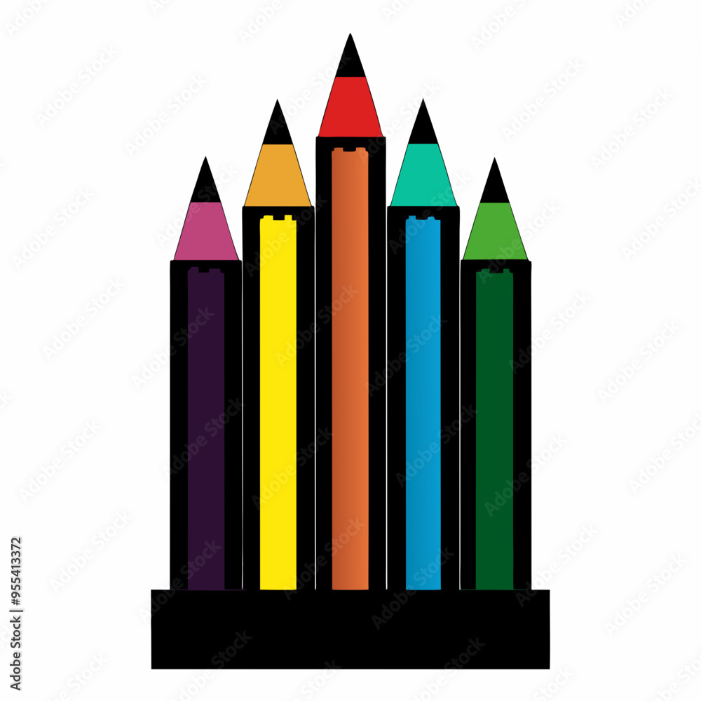 Black Silhouette of Colored Pencils on White Background – Art Vector Illustration Black Silhouette of Colored Pencils on White Background – Art Vector Illustration