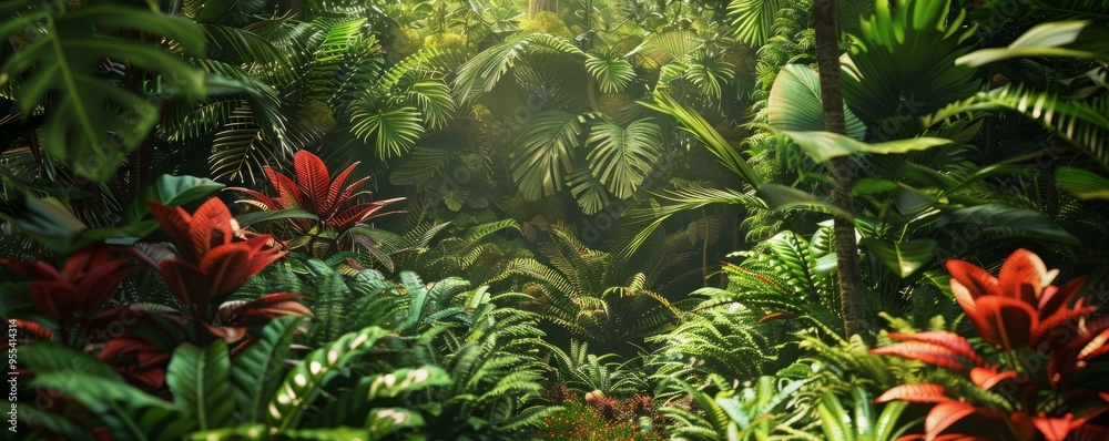 Lush rainforest with vibrant tropical plants, 4K hyperrealistic photo Lush rainforest with vibrant tropical plants, 4K hyperrealistic photo