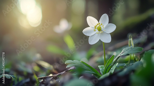 Snowdrop Anemone (Anemone sylvestris) in Spring Season photo