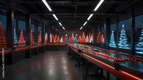 Santa Claus Christmas Factory Gift Assembly Line. Generated AI