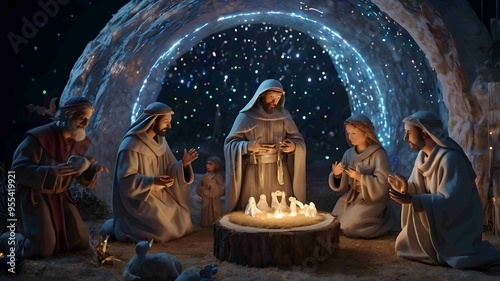 Nativity Scene Christmas Manger Jesus Birth Religious Holiday. Generated AI