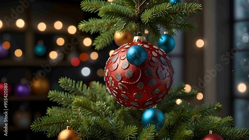 Beautifully Decorated Christmas Tree with Colorful Ornaments and Lights. Generated AI photo