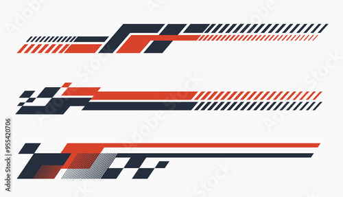 Set of simple car stripes. Car race stripes. Racing line sticker design. Graphic sport decal vinyl element. Automobile decoration. Racing design vector