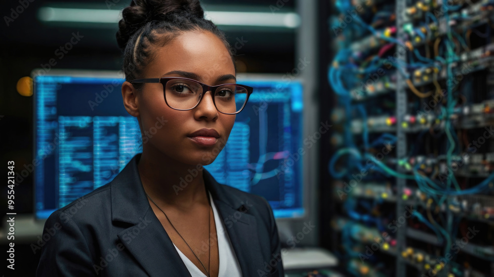 African american businesswoman working in server room African american businesswoman working in server room