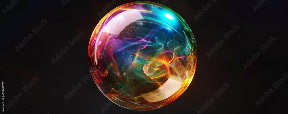 Iridescent 3D sphere with spectral highlights, 4K hyperrealistic photo Iridescent 3D sphere with spectral highlights, 4K hyperrealistic photo