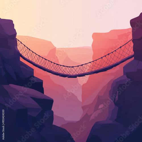 A rope bridge hanging over a canyon