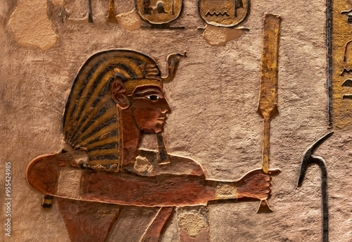 Ramses III carrying a Sekhem scepter at his tomb in The Valley of Kings. Luxor. Egypt.
