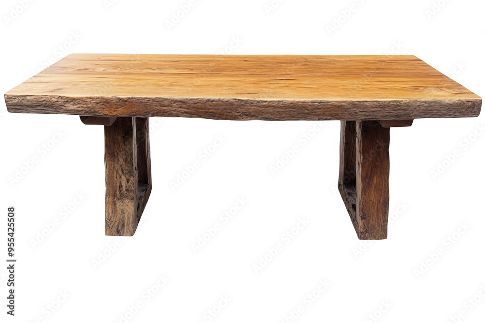 Rustic wooden coffee table with a natural, live edge top and chunky legs.
