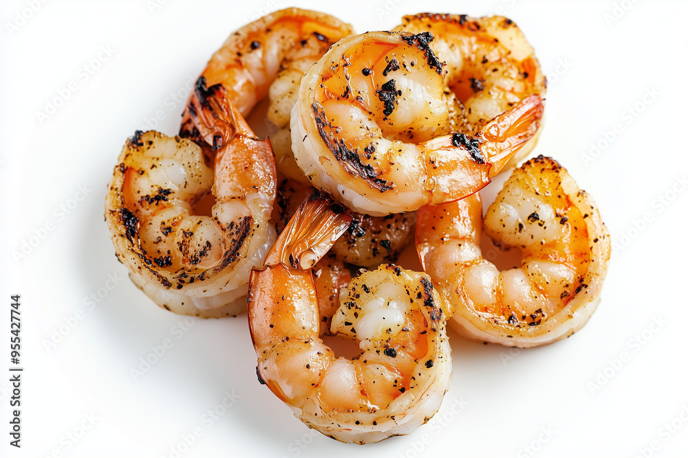 Grilled shrimp isolated on white background, Close up shot cooked shrimp with burn.