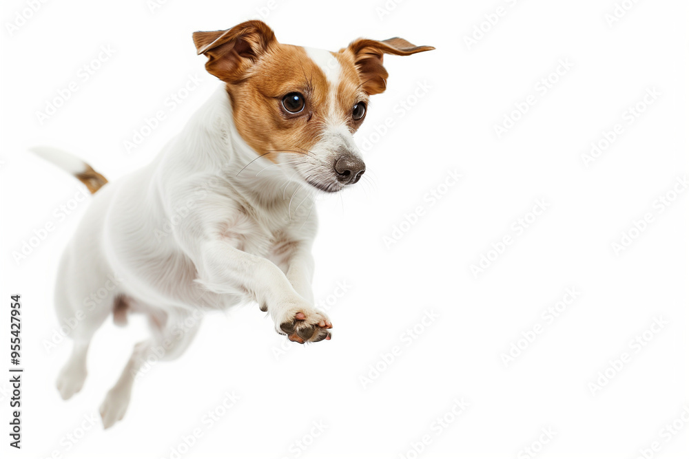 Jump jack russell puppy isolated on white background, Jump posture baby dog for advertisement commercial, Close up shot white dog concept. Jump jack russell puppy isolated on white background, Jump posture baby dog for advertisement commercial, Close up shot white dog concept.