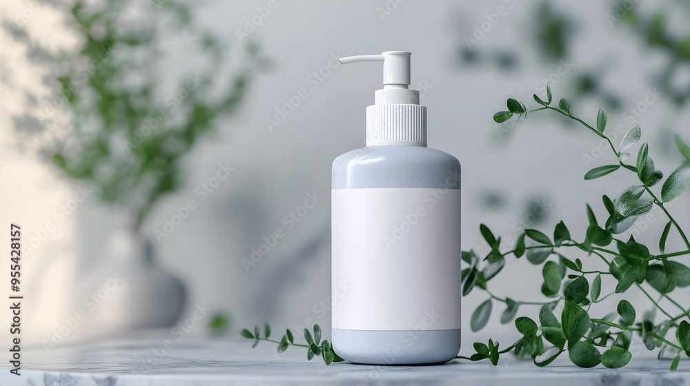 Shampoo, Hand Soap Bottle Mockup with Blank Label Design in Modern Bathroom. Shampoo, Hand Soap Bottle Mockup with Blank Label Design in Modern Bathroom.
