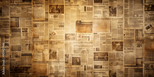 Antique Old Newspaper Background: Brown Grunge Paper with Vintage Textures, Faded Print, and Weathered Edges, Ideas for Retro Designs, Historical Themes, and Artistic Projects.