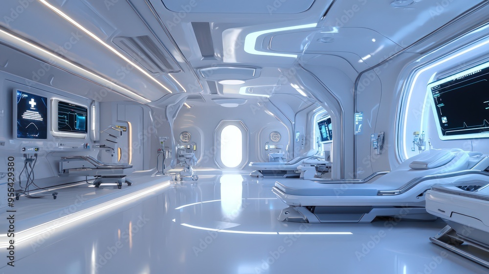 Futuristic medical bay with sleek technology and design. Futuristic medical bay with sleek technology and design.