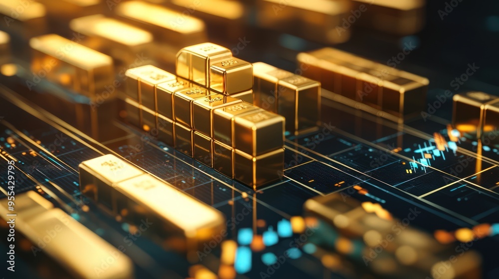 Gold bars on a financial graph, symbolizing investment growth. Gold bars on a financial graph, symbolizing investment growth.