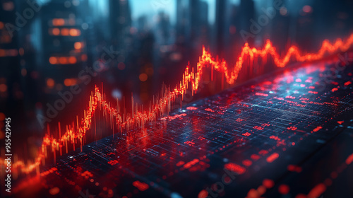 Wallpaper Mural Red stock market graph over blurred cityscape background. Concept of finance, economy, and market analysis. Torontodigital.ca