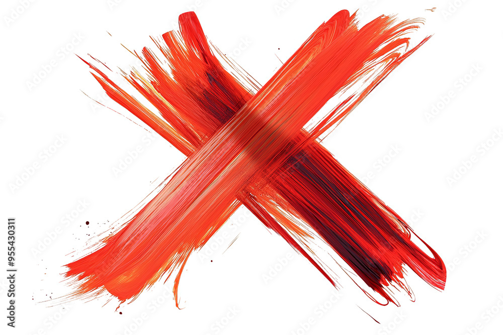 Abstract red cross brush stroke on a white transparent background. Abstract red cross brush stroke on a white transparent background.
