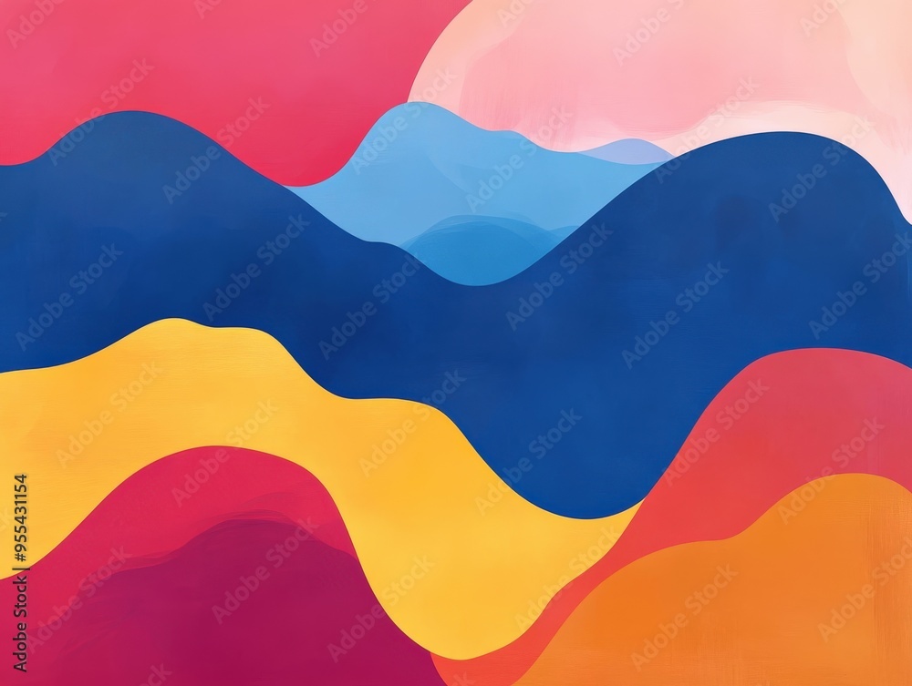 Abstract landscape with colorful waves under a bright sky Abstract landscape with colorful waves under a bright sky