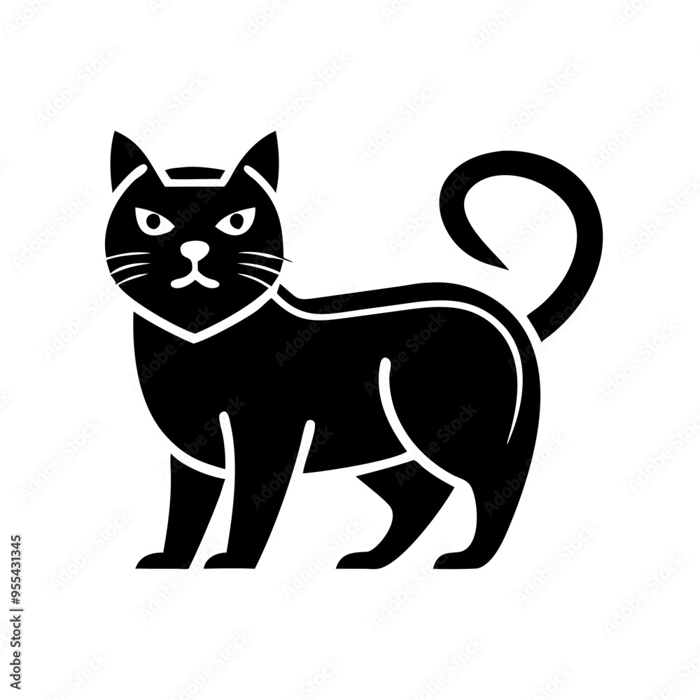 Black Cat Silhouette Icon, Halloween Symbol, Mysterious Feline Black Cat Silhouette Icon, Halloween Symbol, Mysterious Feline