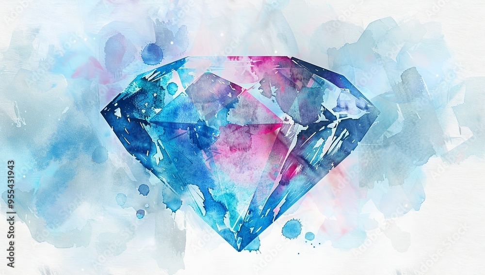Blue Watercolor Diamond with Artistic Splashes Blue Watercolor Diamond with Artistic Splashes