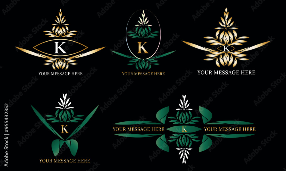 Fototapeta premium Initial K logo set. Premium, luxury, vintage, badge design, frame style with floral ornament. Vector collection good for monogram.