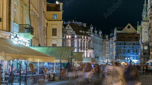 Photography Night view of Old Town Square timelapse in Prague. Czech Republic
