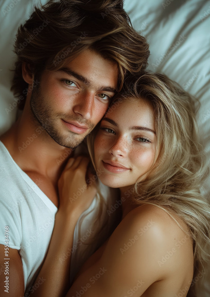 beautiful man and woman hugging on white sheets in bed, love, passion, couple, lovers, girl and boy, portrait, hugs, romance, tenderness, sex, relationship, embrace, sexuality, body, face, together beautiful man and woman hugging on white sheets in bed, love, passion, couple, lovers, girl and boy, portrait, hugs, romance, tenderness, sex, relationship, embrace, sexuality, body, face, together