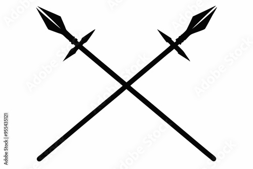 Poseidon tridents icon, Crossed harpoons silhouette vector

