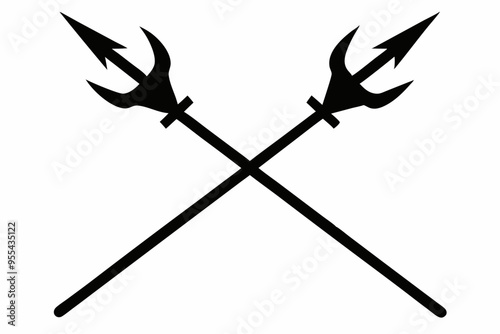 Poseidon tridents icon, Crossed harpoons silhouette vector

