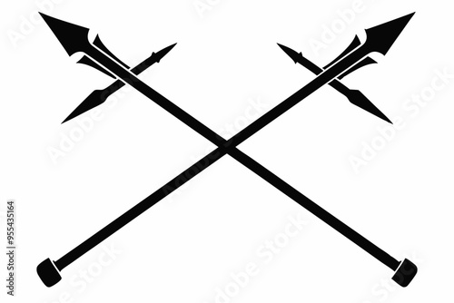 Poseidon tridents icon, Crossed harpoons silhouette vector

