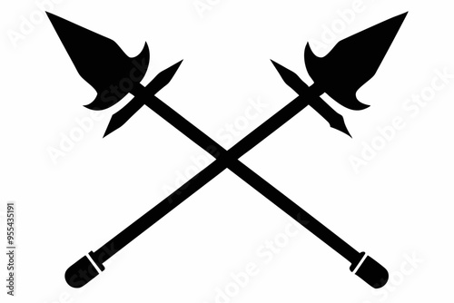 Poseidon tridents icon, Crossed harpoons silhouette vector

