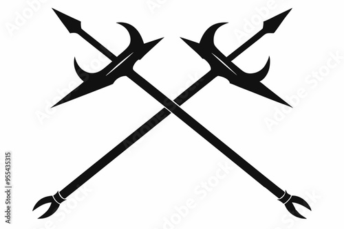 Poseidon tridents icon, Crossed harpoons silhouette vector

