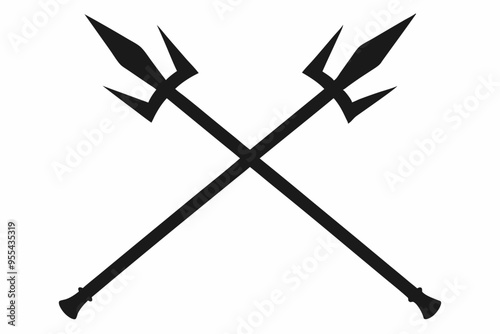 Poseidon tridents icon, Crossed harpoons silhouette vector

