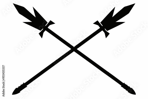 Poseidon tridents icon, Crossed harpoons silhouette vector


