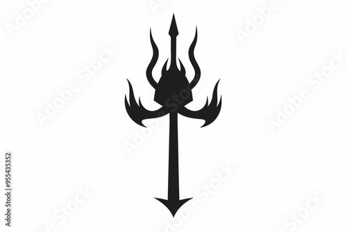 Poseidon tridents icon, Crossed harpoons silhouette vector

