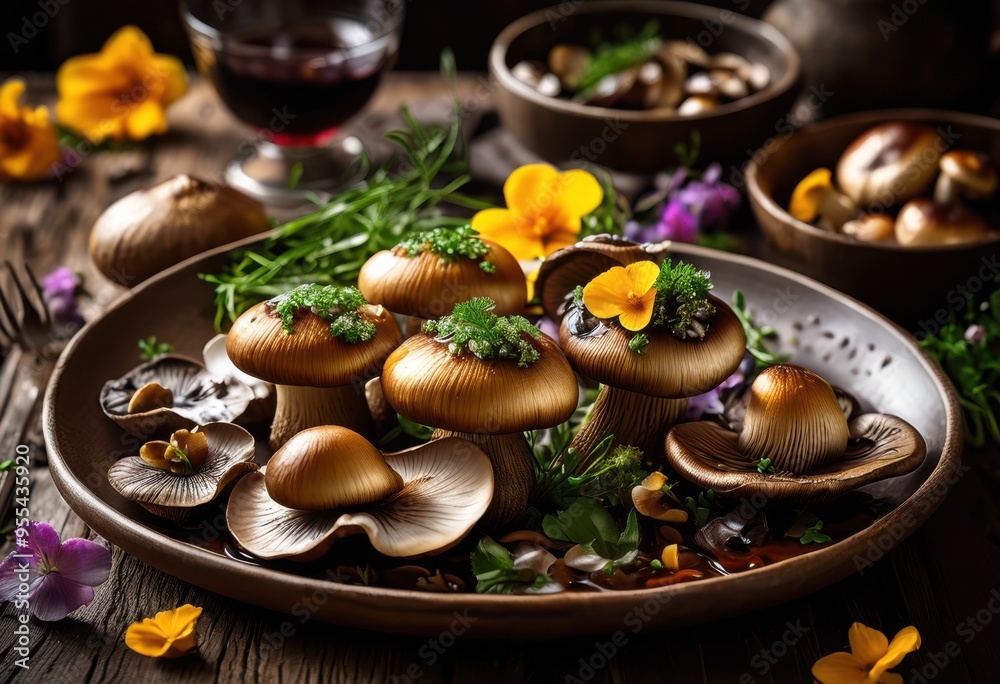 mushrooms rich flavorful sauce glossy finish garnished visual delight, vegetable, dish, appetizer, delicious, recipe, cooking, ingredients, herbs, spices mushrooms rich flavorful sauce glossy finish garnished visual delight, vegetable, dish, appetizer, delicious, recipe, cooking, ingredients, herbs, spices