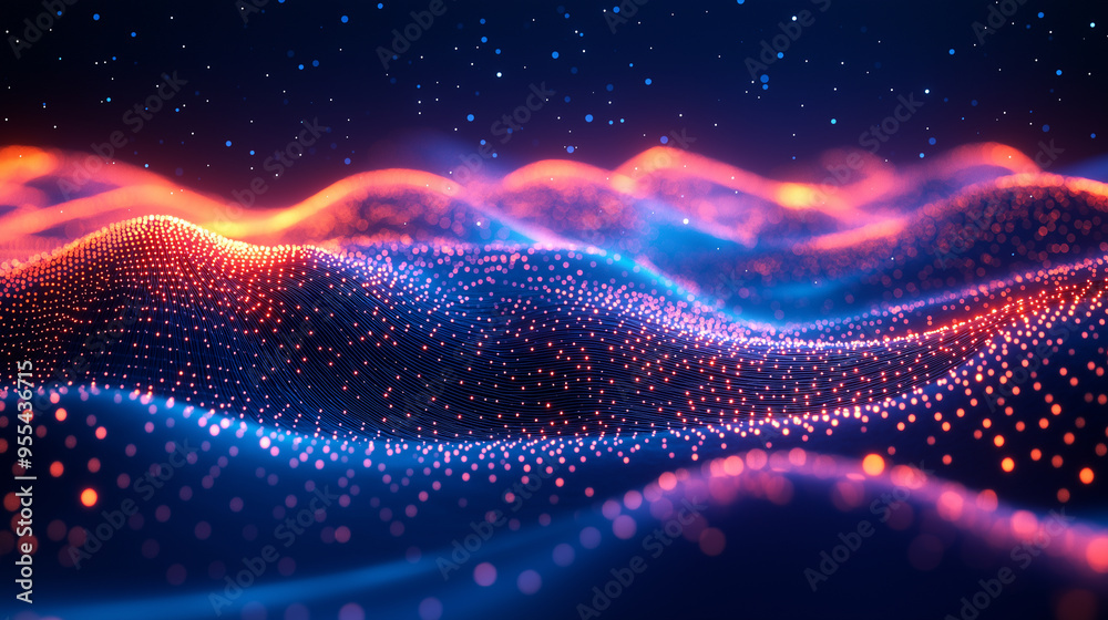 Fototapeta premium A blue and orange wave with many dots