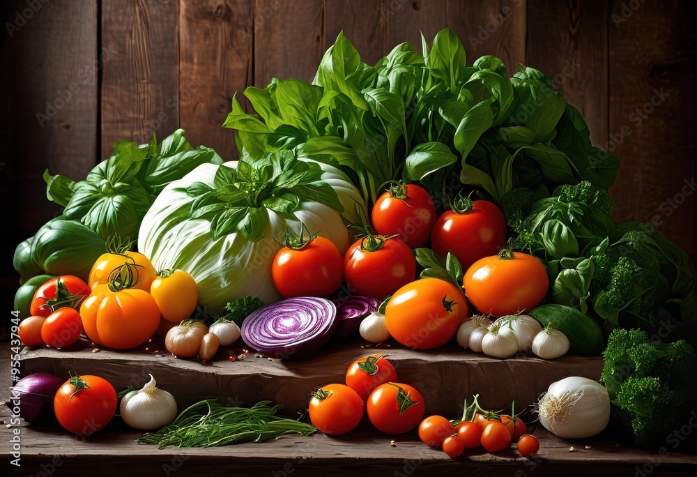 colorful display fresh ingredients artfully arranged culinary techniques presentation, vibrant, vegetables, fruits, herbs, spices, colors, textures colorful display fresh ingredients artfully arranged culinary techniques presentation, vibrant, vegetables, fruits, herbs, spices, colors, textures
