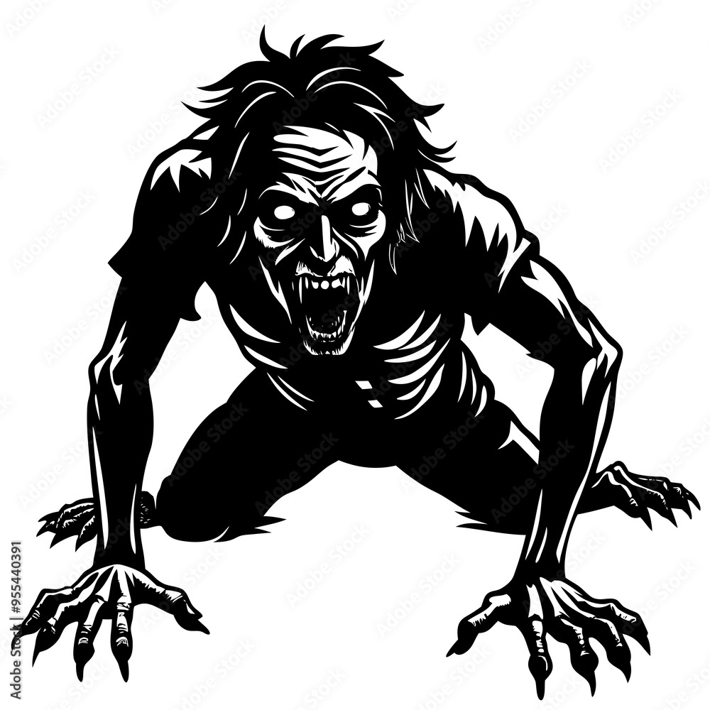 Obraz premium Creepy Zombie Crawl Vector Art Illustration
