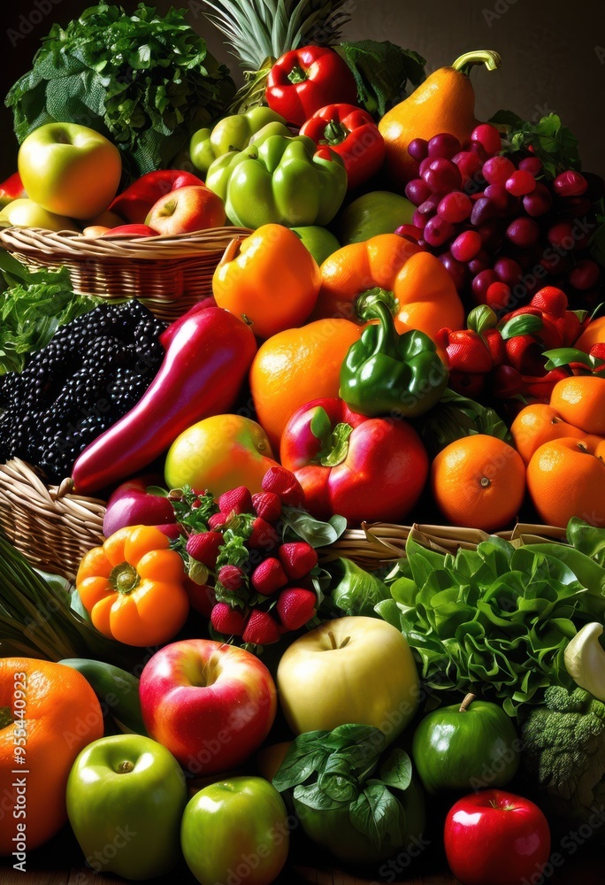 vibrant display nutritious fruits vegetables highlighting their health benefits varieties wholesome lifestyle, nutrition, vitamins, minerals, organic, fresh vibrant display nutritious fruits vegetables highlighting their health benefits varieties wholesome lifestyle, nutrition, vitamins, minerals, organic, fresh